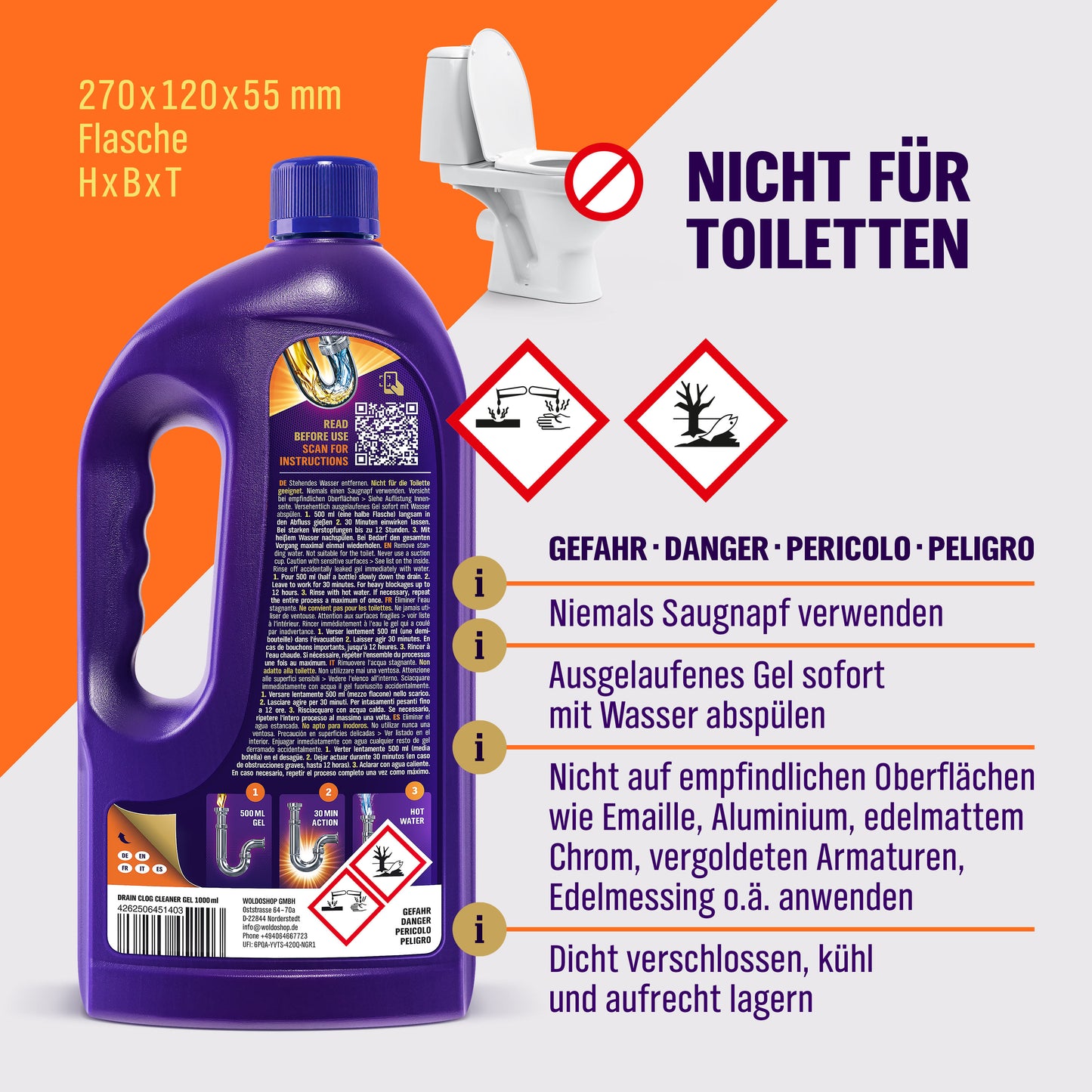 Woldoshop Abflussreiniger Abflussfrei Flüssig