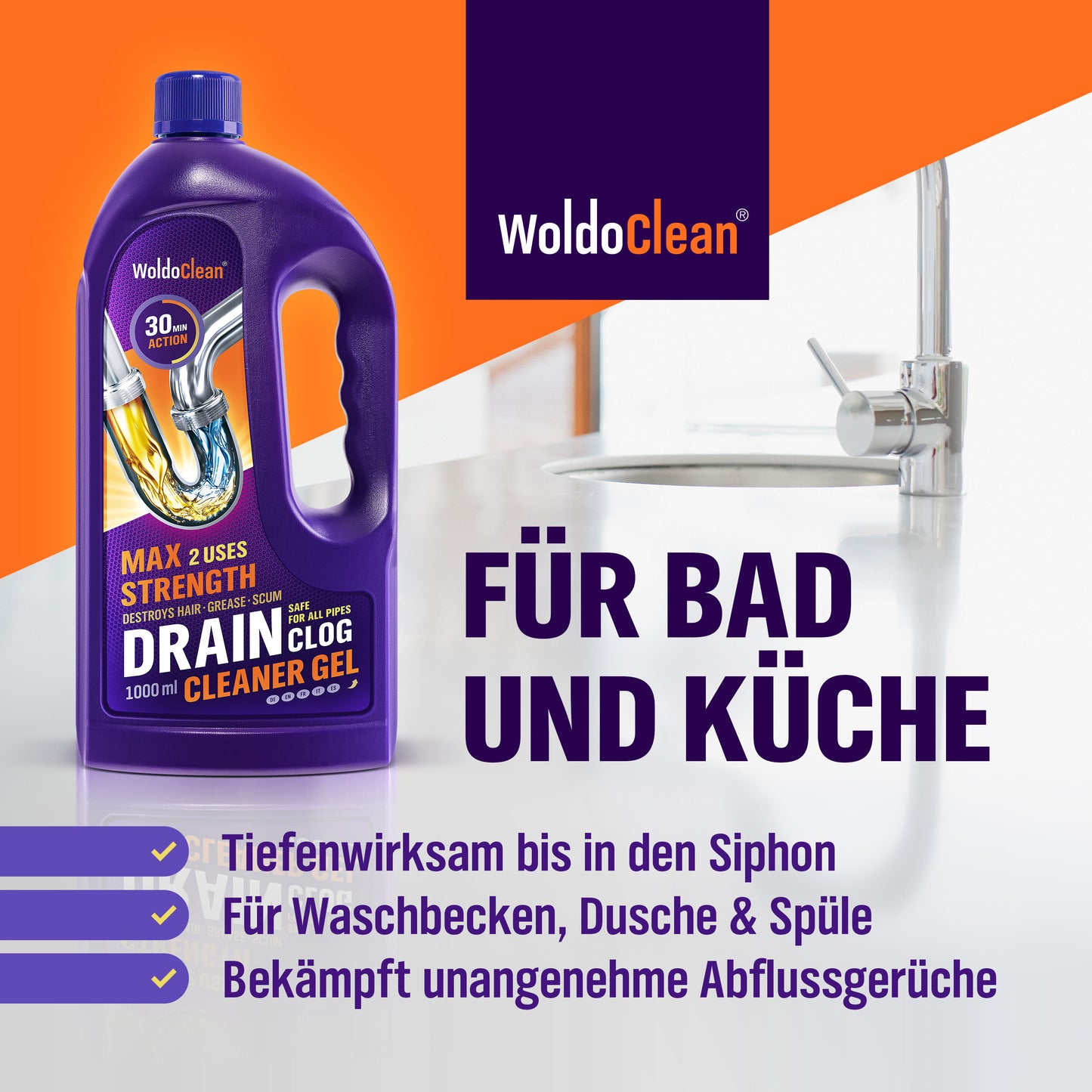 Woldoshop Abflussreiniger Abflussfrei Flüssig