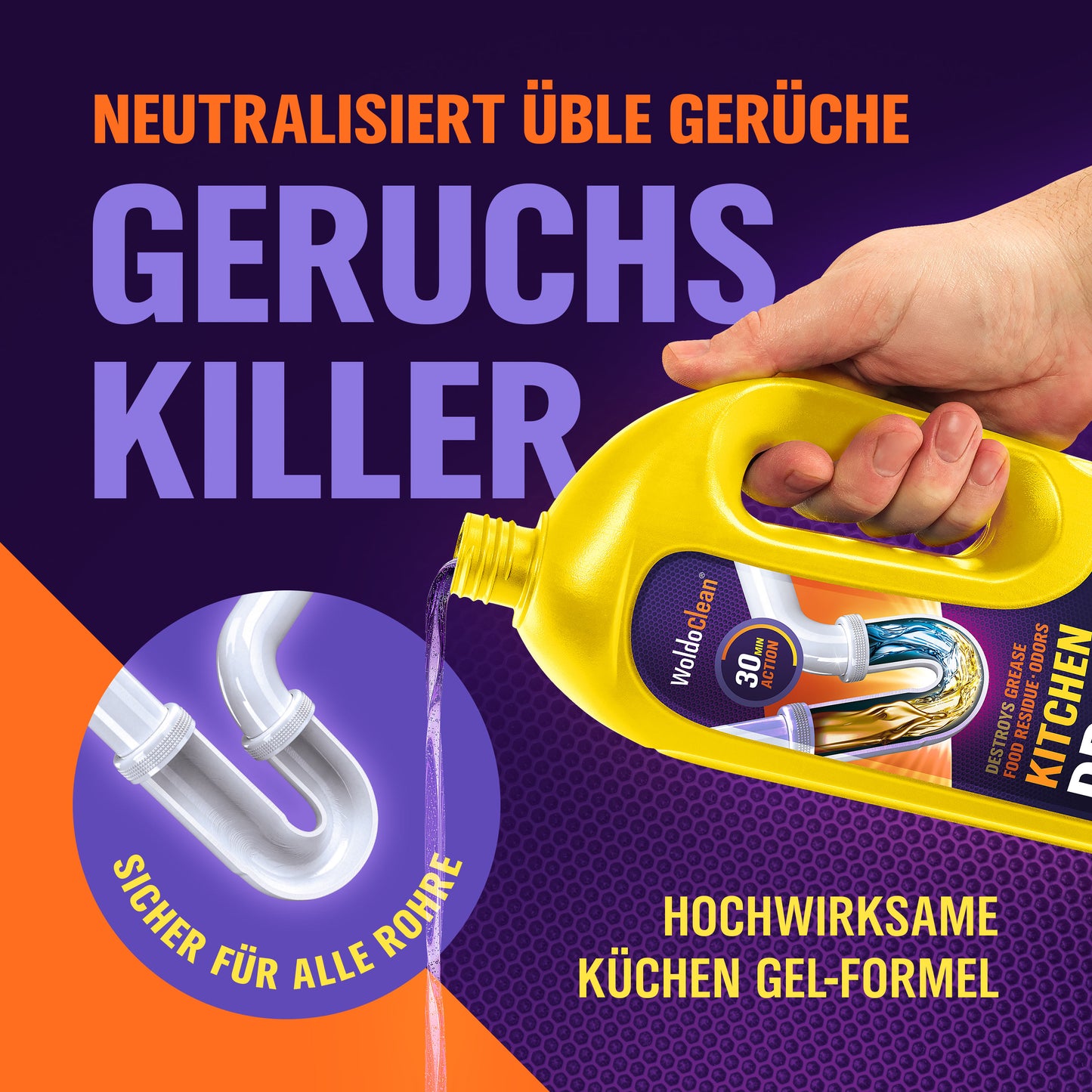 WoldoClean Rohrreiniger Küche Gel 1000ml extra stark