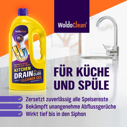 WoldoClean Rohrreiniger Küche Gel 1000ml extra stark
