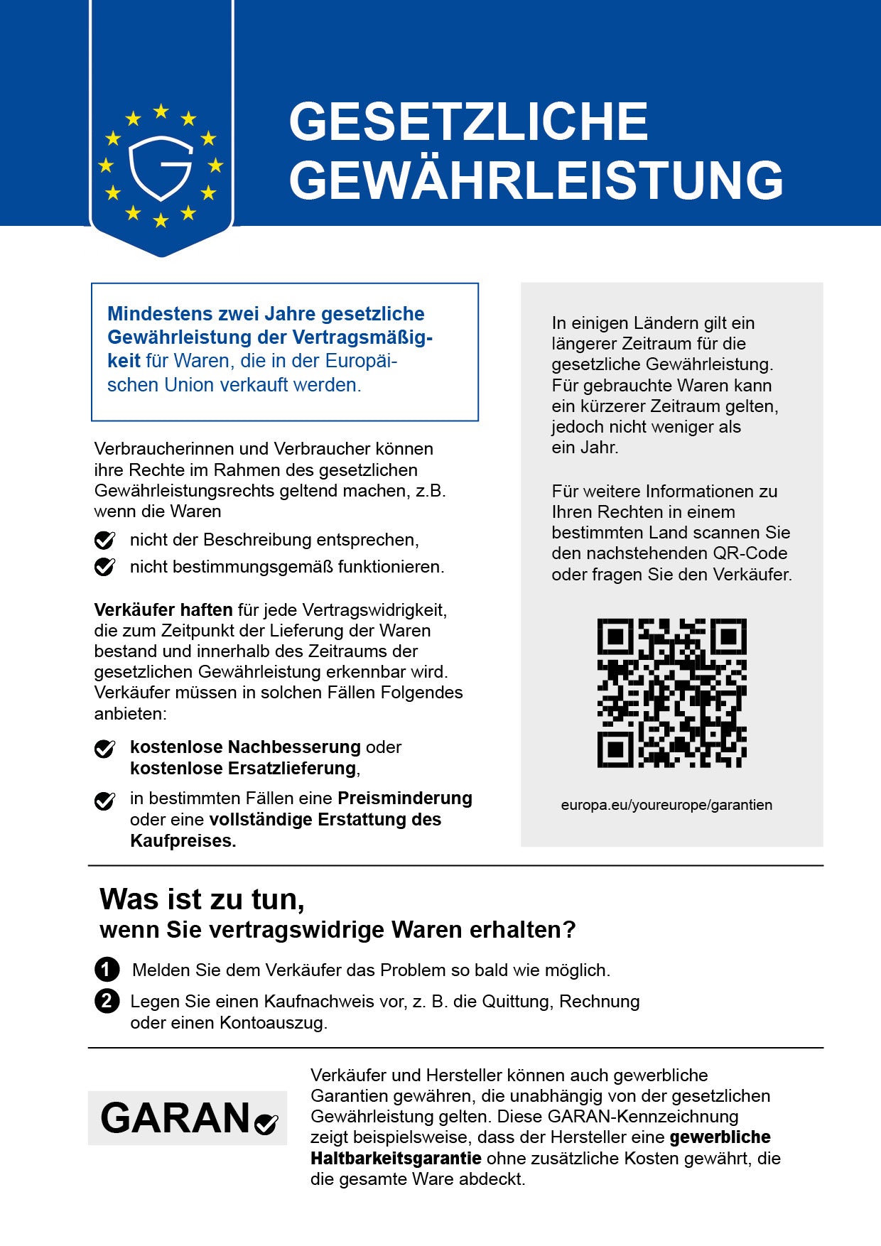 Informationen zur gesetzlichen Gewährleistung